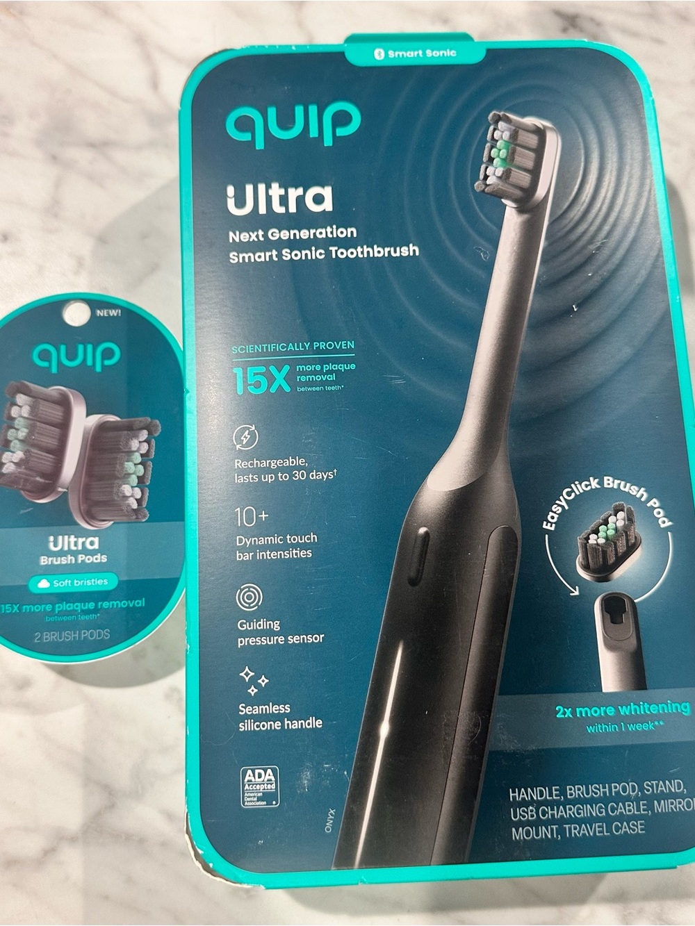 Quip Ultra Next Generation Smart Sonic Toothbrush & 2 pack brush pods